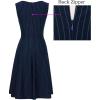 image:imageVFSHOW Womens Front Zipper Work Business ALine Dress Elegant Professional Office Career Church Fit and Flare Skater DressesNavy Blue and White Striped