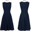 image:imageVFSHOW Womens Front Zipper Work Business ALine Dress Elegant Professional Office Career Church Fit and Flare Skater DressesNavy Blue and White Striped