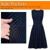 image:imageVFSHOW Womens Front Zipper Work Business ALine Dress Elegant Professional Office Career Church Fit and Flare Skater DressesNavy Blue and White Striped