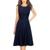 image:imageVFSHOW Womens Front Zipper Work Business ALine Dress Elegant Professional Office Career Church Fit and Flare Skater DressesNavy Blue and White Striped
