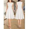 image:imageVFSHOW Womens Front Zipper Work Business ALine Dress Elegant Professional Office Career Church Fit and Flare Skater DressesOff White Tweed