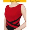 image:imageVFSHOW Womens Front Zipper Work Business ALine Dress Elegant Professional Office Career Church Fit and Flare Skater DressesRed and Black
