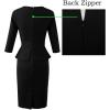 image:imageVFSHOW Womens Pleated Crew Neck Peplum Slim Work Business Dress Elegant 34 Sleeves Office Church Bodycon Pencil Sheath DressBlack