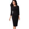 image:imageVFSHOW Womens Pleated Crew Neck Peplum Slim Work Business Dress Elegant 34 Sleeves Office Church Bodycon Pencil Sheath DressBlack