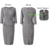 image:imageVFSHOW Womens Pleated Crew Neck Peplum Slim Work Business Dress Elegant 34 Sleeves Office Church Bodycon Pencil Sheath DressBlack Tweed