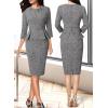 image:imageVFSHOW Womens Pleated Crew Neck Peplum Slim Work Business Dress Elegant 34 Sleeves Office Church Bodycon Pencil Sheath DressBlack Tweed