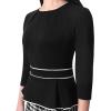 image:imageVFSHOW Womens Pleated Crew Neck Peplum Slim Work Business Dress Elegant 34 Sleeves Office Church Bodycon Pencil Sheath DressBlack White Tartan Printa