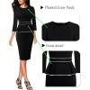 image:imageVFSHOW Womens Pleated Crew Neck Peplum Slim Work Business Dress Elegant 34 Sleeves Office Church Bodycon Pencil Sheath DressBlack With White Piping