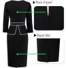 image:imageVFSHOW Womens Pleated Crew Neck Peplum Slim Work Business Dress Elegant 34 Sleeves Office Church Bodycon Pencil Sheath DressBlack With White Piping