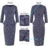 image:imageVFSHOW Womens Pleated Crew Neck Peplum Slim Work Business Dress Elegant 34 Sleeves Office Church Bodycon Pencil Sheath DressBlue Tweed
