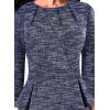 image:imageVFSHOW Womens Pleated Crew Neck Peplum Slim Work Business Dress Elegant 34 Sleeves Office Church Bodycon Pencil Sheath DressBlue Tweed