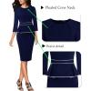 image:imageVFSHOW Womens Pleated Crew Neck Peplum Slim Work Business Dress Elegant 34 Sleeves Office Church Bodycon Pencil Sheath DressBlue With White Piping