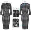 image:imageVFSHOW Womens Pleated Crew Neck Peplum Slim Work Business Dress Elegant 34 Sleeves Office Church Bodycon Pencil Sheath DressBluebeigeblack Plaid