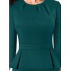 image:imageVFSHOW Womens Pleated Crew Neck Peplum Slim Work Business Dress Elegant 34 Sleeves Office Church Bodycon Pencil Sheath DressDark Green