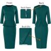 image:imageVFSHOW Womens Pleated Crew Neck Peplum Slim Work Business Dress Elegant 34 Sleeves Office Church Bodycon Pencil Sheath DressDark Green
