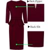 image:imageVFSHOW Womens Pleated Crew Neck Peplum Slim Work Business Dress Elegant 34 Sleeves Office Church Bodycon Pencil Sheath DressDark Red  Black Piping