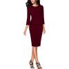 image:imageVFSHOW Womens Pleated Crew Neck Peplum Slim Work Business Dress Elegant 34 Sleeves Office Church Bodycon Pencil Sheath DressDark Red  Black Piping
