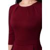 image:imageVFSHOW Womens Pleated Crew Neck Peplum Slim Work Business Dress Elegant 34 Sleeves Office Church Bodycon Pencil Sheath DressDark Red