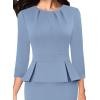 image:imageVFSHOW Womens Pleated Crew Neck Peplum Slim Work Business Dress Elegant 34 Sleeves Office Church Bodycon Pencil Sheath DressDusty Blue