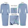 image:imageVFSHOW Womens Pleated Crew Neck Peplum Slim Work Business Dress Elegant 34 Sleeves Office Church Bodycon Pencil Sheath DressDusty Blue