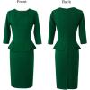 image:imageVFSHOW Womens Pleated Crew Neck Peplum Slim Work Business Dress Elegant 34 Sleeves Office Church Bodycon Pencil Sheath DressGreen