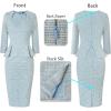 image:imageVFSHOW Womens Pleated Crew Neck Peplum Slim Work Business Dress Elegant 34 Sleeves Office Church Bodycon Pencil Sheath DressLight Blue Tweed