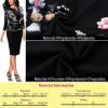 image:imageVFSHOW Womens Pleated Crew Neck Peplum Slim Work Business Dress Elegant 34 Sleeves Office Church Bodycon Pencil Sheath DressMulti Floral Print and Black