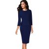 image:imageVFSHOW Womens Pleated Crew Neck Peplum Slim Work Business Dress Elegant 34 Sleeves Office Church Bodycon Pencil Sheath DressNavy Blue