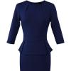 image:imageVFSHOW Womens Pleated Crew Neck Peplum Slim Work Business Dress Elegant 34 Sleeves Office Church Bodycon Pencil Sheath DressNavy Blue