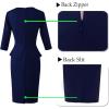 image:imageVFSHOW Womens Pleated Crew Neck Peplum Slim Work Business Dress Elegant 34 Sleeves Office Church Bodycon Pencil Sheath DressNavy Blue