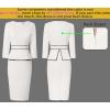 image:imageVFSHOW Womens Pleated Crew Neck Peplum Slim Work Business Dress Elegant 34 Sleeves Office Church Bodycon Pencil Sheath DressOff White  Black Piping