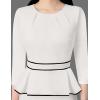 image:imageVFSHOW Womens Pleated Crew Neck Peplum Slim Work Business Dress Elegant 34 Sleeves Office Church Bodycon Pencil Sheath DressOff White  Black Piping