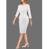 image:imageVFSHOW Womens Pleated Crew Neck Peplum Slim Work Business Dress Elegant 34 Sleeves Office Church Bodycon Pencil Sheath DressOffwhite