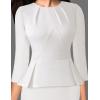 image:imageVFSHOW Womens Pleated Crew Neck Peplum Slim Work Business Dress Elegant 34 Sleeves Office Church Bodycon Pencil Sheath DressOffwhite