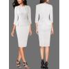 image:imageVFSHOW Womens Pleated Crew Neck Peplum Slim Work Business Dress Elegant 34 Sleeves Office Church Bodycon Pencil Sheath DressOffwhite