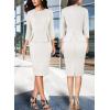 image:imageVFSHOW Womens Pleated Crew Neck Peplum Slim Work Business Dress Elegant 34 Sleeves Office Church Bodycon Pencil Sheath DressOffwhite Tweed