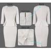 image:imageVFSHOW Womens Pleated Crew Neck Peplum Slim Work Business Dress Elegant 34 Sleeves Office Church Bodycon Pencil Sheath DressOffwhite Tweed