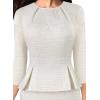 image:imageVFSHOW Womens Pleated Crew Neck Peplum Slim Work Business Dress Elegant 34 Sleeves Office Church Bodycon Pencil Sheath DressOffwhite Tweed