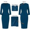 image:imageVFSHOW Womens Pleated Crew Neck Peplum Slim Work Business Dress Elegant 34 Sleeves Office Church Bodycon Pencil Sheath DressPeacock Blue