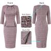 image:imageVFSHOW Womens Pleated Crew Neck Peplum Slim Work Business Dress Elegant 34 Sleeves Office Church Bodycon Pencil Sheath DressPink Tweed