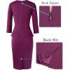 image:imageVFSHOW Womens Pleated Crew Neck Peplum Slim Work Business Dress Elegant 34 Sleeves Office Church Bodycon Pencil Sheath DressPlum Purple