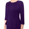 image:imageVFSHOW Womens Pleated Crew Neck Peplum Slim Work Business Dress Elegant 34 Sleeves Office Church Bodycon Pencil Sheath DressPurple