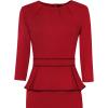 image:imageVFSHOW Womens Pleated Crew Neck Peplum Slim Work Business Dress Elegant 34 Sleeves Office Church Bodycon Pencil Sheath DressRed  Black Piping