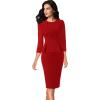 image:imageVFSHOW Womens Pleated Crew Neck Peplum Slim Work Business Dress Elegant 34 Sleeves Office Church Bodycon Pencil Sheath DressRed