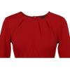 image:imageVFSHOW Womens Pleated Crew Neck Peplum Slim Work Business Dress Elegant 34 Sleeves Office Church Bodycon Pencil Sheath DressRed