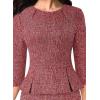 image:imageVFSHOW Womens Pleated Crew Neck Peplum Slim Work Business Dress Elegant 34 Sleeves Office Church Bodycon Pencil Sheath DressRed Tweedc
