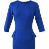 image:imageVFSHOW Womens Pleated Crew Neck Peplum Slim Work Business Dress Elegant 34 Sleeves Office Church Bodycon Pencil Sheath DressRoyal Blue