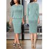 image:imageVFSHOW Womens Pleated Crew Neck Peplum Slim Work Business Dress Elegant 34 Sleeves Office Church Bodycon Pencil Sheath DressTeal Green