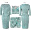 image:imageVFSHOW Womens Pleated Crew Neck Peplum Slim Work Business Dress Elegant 34 Sleeves Office Church Bodycon Pencil Sheath DressTeal Green