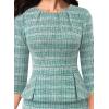 image:imageVFSHOW Womens Pleated Crew Neck Peplum Slim Work Business Dress Elegant 34 Sleeves Office Church Bodycon Pencil Sheath DressTeal Green